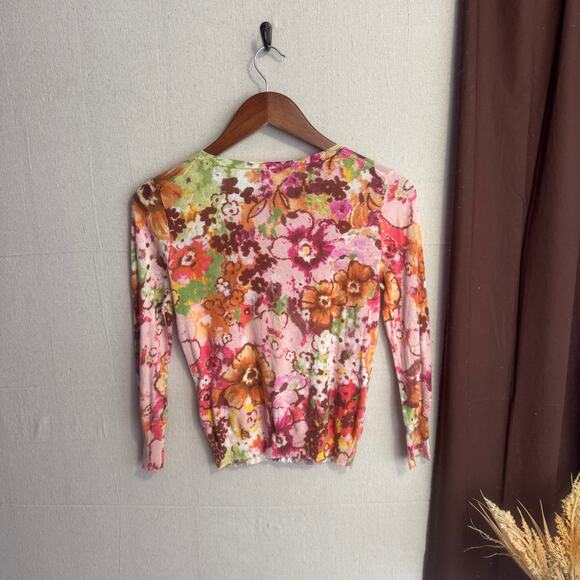 J Crew Sweater Size XS Floral Button Up Lightweight 100% Cotton Knit Thin - Picture 7 of 11